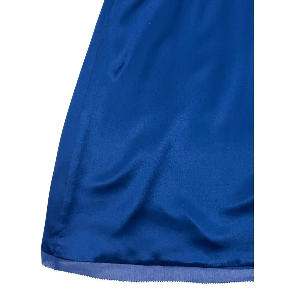 VTG Ann Taylor Royal Blue Silk A-Line Twist Front Mini Dress | 90s Quiet Luxury - Picture 8 of 12